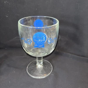 Vintage Pabst Blue Ribbon Beer stemmed Goblet Glass Heavy Thumbprint - Picture 1 of 5