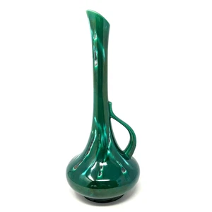 Brocca vintage Royal Haeger vaso alto Ewer lava smalto a goccia verde 408 ceramica - Foto 1 di 10