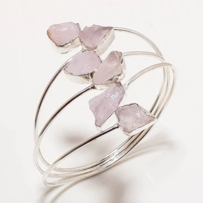 Bracciale regolabile in argento 925 con pietre preziose grezze al quarzo... - Immagine 1 di 4