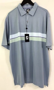 FootJoy Double Chest Band Stripe Pique Men's Golf Polo Shirt 2XL NEW Storm Blue - Picture 1 of 2