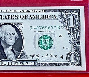1969D $1 DOLLAR BILL ( CLEVELAND D ) UNCIRCULATED - Picture 1 of 3