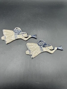 2 Vintage 1992 Rowe Salinen Keramik Engel mit Horn Weihnachtsschmuck 6,5 Zoll - Bild 1 von 8