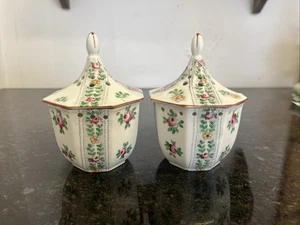Pair of Vintage Porcelain Potpourri Jars Floral Hand Painted with Pierced Lids - Picture 1 of 11