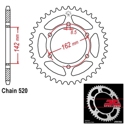 Roda dentada traseira de aço JT 520 passo 48 dentes Suzuki PE175 (1980-1984) - Imagem 1 de 2