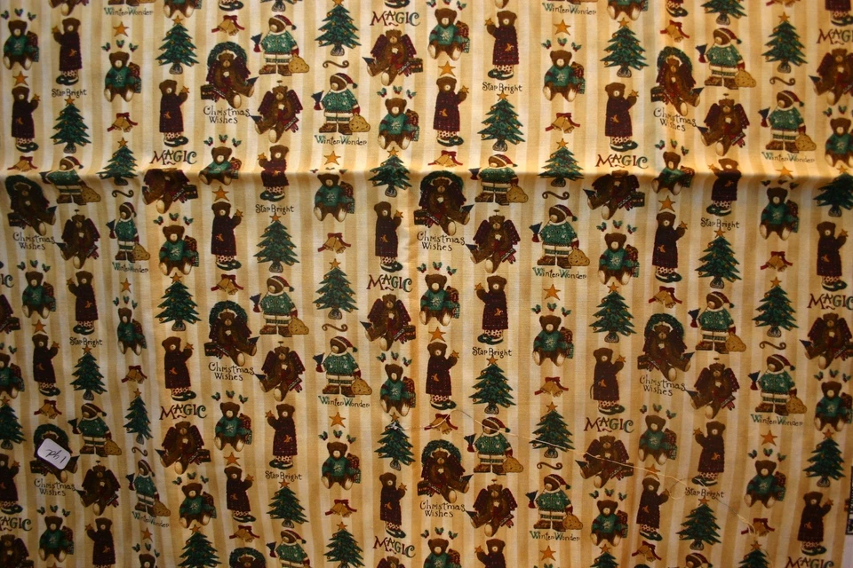 Tela de osos de Navidad Debbie Mumm 1 yarda árboles campanas estrellas Foto 1 de 1