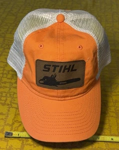 STIHL Chain Saw Patch Trucker Cap Hat Orange & White Mesh Back - Picture 1 of 14