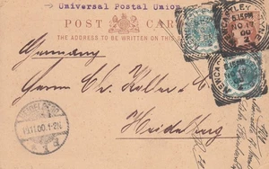 1900  QV postal card , Commercial, Newcastle-on-Tyne to Heidelberg Germany - Picture 1 of 2