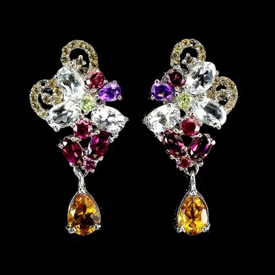 Pendientes de plata de ley 925 pera citrino peridoto zafiro piedras preciosas joyería Foto 1 de 4