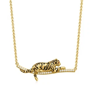 Black Enamel Tiger Bar Necklace 18K - Picture 1 of 13