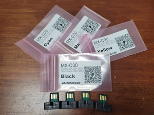 4 Toner Chip for Sharp MX-C250, C300P, C300W, C301W C303WH C304W (MX-C30) Refill - Picture 1 of 5