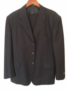 Vittorio St. Angelo Men’s 40 R Black 3 Button Pinstripe Suit Polyester/Rayon - Picture 1 of 8