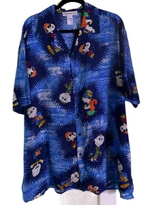 Camisa Estilo Aloha Vintage Castelbajac con Botones Cacacahuetes Talla 3XL Azul Snoopy - Imagen 1 de 4