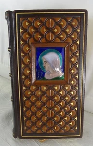 1900 UNIQUE Antique Missal Virgo Mary Porcelain PAINTING Christian Bible Art - Picture 1 of 23