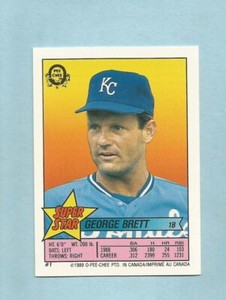 1989 O-Pee-Chee Baseball Sticker George Brett #1 Royals Ozzie Virgil #28 Back