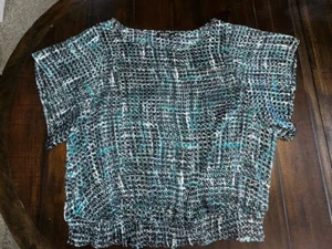 A.N.A. Schwarz türkis & weiß 2X Bell SS Bluse Shirt Top elastischer Bund - Bild 1 von 4