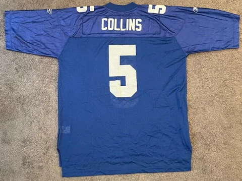 Men's Reebok NFL New York Giants Kerry Collins Blue Football Jersey #5 XL Cover