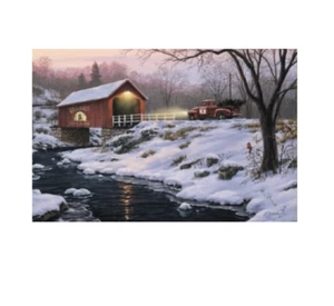 Red Truck Covered Bridge Boxed Christmas Cards (Pack of 10) Holiday Greeting - Picture 1 of 1