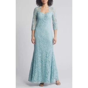 Eliza J EJ4-2446 Blumen Spitze Trompete 3/4 Ärmel Reißverschluss Kleid Gr 16 Salbei $ 278 (Mangel) - Bild 1 von 8