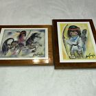 2 Vintage Ettore "Ted" Degrazia  Print Laminated On Wood Frame Signed