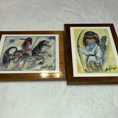 2 Vintage Ettore "Ted" DeGrazia  Print Laminated on wood frame Signed - Image 1 of 4
