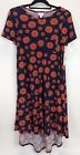 Lularoe Carly Dress Xs Navy Blue With Orange Floral Excellent Preowned