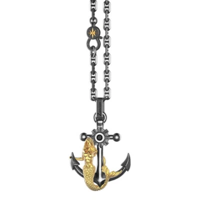 Collana Uomo Zancan Argento 925 brunito con Sirena laminata oro Ref. EXC635 - Immagine 1 di 4