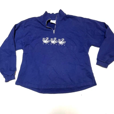 Sudadera para mujer Fresh Produce azul blanco estampado 1/4 cremallera talla L algodón Foto 1 de 4