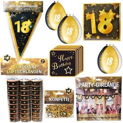 GESCHENKEPARADIES 24 18. Geburtstag Deko Set Dekoration Party Zubehör Gold Ballon Girlande Serviette