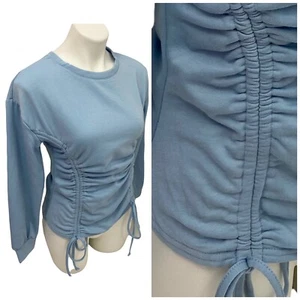 No Boundaries Sweatshirt Ruched Womens Large (11-13) Blue Semi Fitted Crew Top - Picture 1 of 12