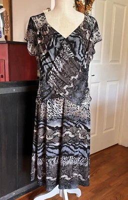 Vestido B-Slim Mujer Talla XL Negro Gris Estampado Serpiente Imitación Envoltura Acanalado Elastizado Tejido Foto 1 de 4