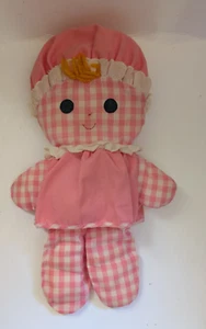Fisher Price LOLLY DOLLY Soft Pink Gingham Plaid Baby Rattle Cloth Doll Vtg 1975 - Picture 1 of 8