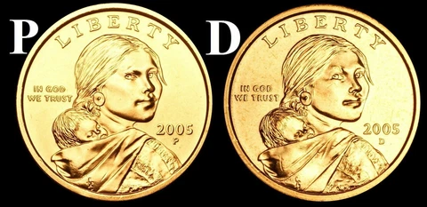 2005 P & D Sacagawea Native American Dollar US Mint Coins "BU" (2 Coin Set) Cover