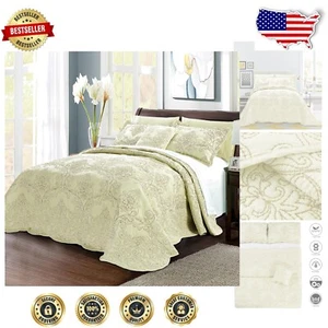 4-Piece Embossed Floral Bedspread Set - Oversized Queen for Classy Bedroom Charm - Picture 1 of 8