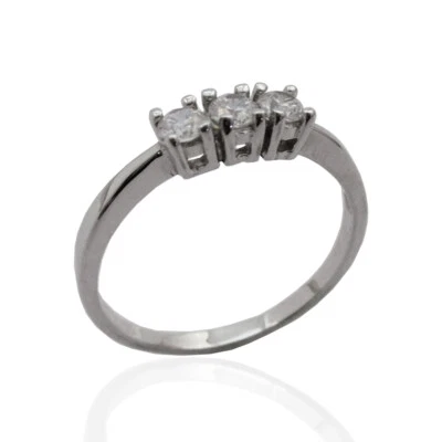 Anello trilogy in argento 925 rodiato con zirconi bianchi da 3 mm - Immagine 1 di 2