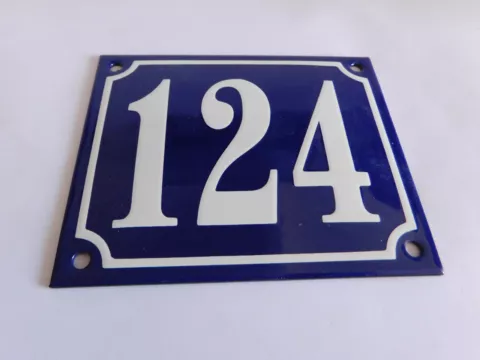 Vintage French Handmade 4.75 x 4" Enamel Plaques Door Gate House Number Sign 124 Cover
