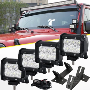 4X 4" 18W LED Work Light Bar SPOT + Mounting Bracket For Jeep Wrangler JK 07-18 - Picture 1 of 12