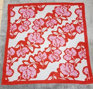 Talbots Square Scarf 45" Sheer Cotton-Silk Blend Floral Red White Pink 5485 - Picture 1 of 8