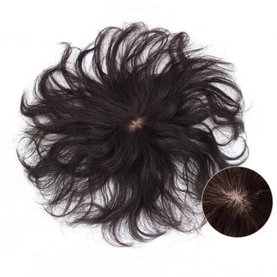 100% Curly Human Hair Topper Short Wavy Toupee Hairpiece Mono Wig For Women Man - Image 1 of 4