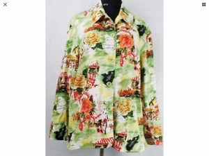 COLDWATER CREEK Jacket Women’s Plus 2X Yellow Green Floral Button Down Summer - Picture 1 of 5