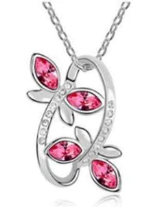 WHITE GOLD PLATED CRYSTAL NECKLACE NICKEL FREE - Picture 1 of 4