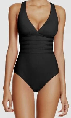 $175 La Blanca Woman's Black Cross Back Maillot One Piece Swimwear USA Size 16 - Image 1 of 2