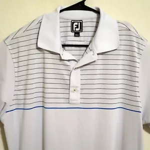 FootJoy Shirt Mens Large Short Sleeve Golf Polo Grayish White Black Stripes - Picture 1 of 6