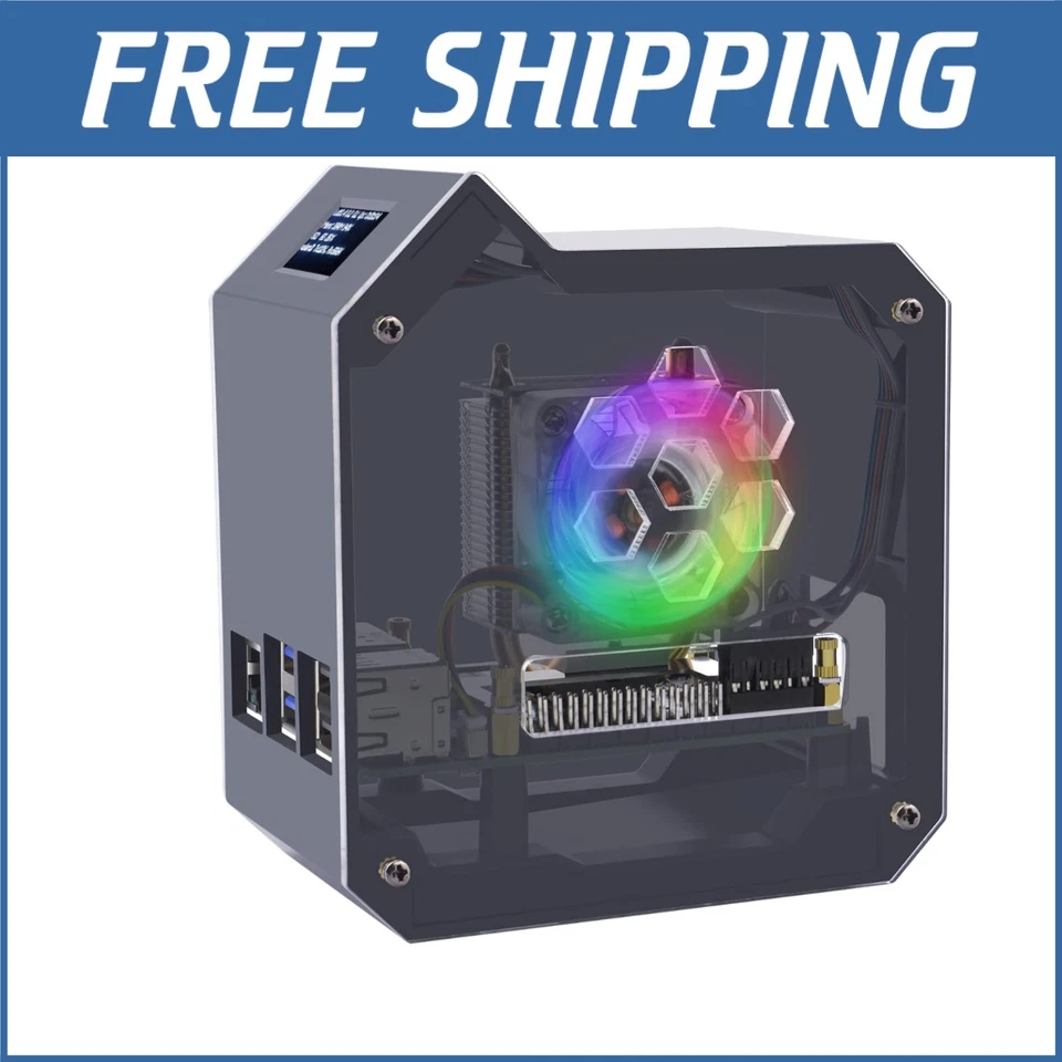 Elegant Mini Tower Kit for Raspberry Pi 5 with ICE Tower Cooler and OLED Display - Image 1 of 4