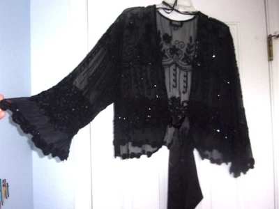 Chaqueta Top Adrianna Papell Boutique Negra Seda -2X- Cuentas Lentejuelas ¡USADA EN EXCELENTE ESTADO!! Foto 1 de 4
