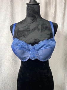 Adore Me Bright Cobalt Lace Underwire Bra 40DD Sheer Floral Mesh Balconette NWT - Picture 1 of 6