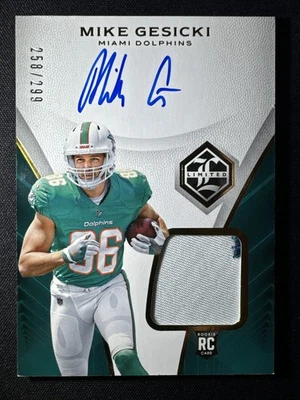 Panini Limited 2018 Mike Gesicki RC Patch Rookie Auto 258/299 Miami Dolphins Foto 1 de 2