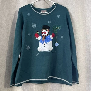 Maglione natalizio pupazzo di neve bianco cervo donna verde manica lunga taglia XXL (2XL) - Foto 1 di 5
