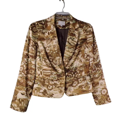 Chaqueta Blazer Talla 6 Alberto Makali Satén Seda Dorado Crema Marrón Otoño Floral Foto 1 de 4