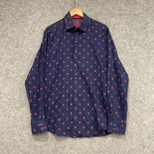 Camisa Hawes & Curtis Para Hombre Talla XL Calce Ajustado Azul Rojo Manga Larga Abotonada 46021 - Imagen 1 de 8