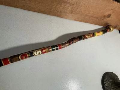 Round Head Cane Wooden Walking Handle Support Stick Handmade Carved Painted USMC - Image 1 of 4